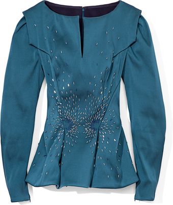 Zac Posen Teal Stretch Duchess Top with Embroidery - Lyst
