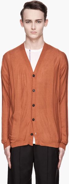Ann Demeulemeester Rust Orange Paneled Knit Secret Cardigan - Lyst