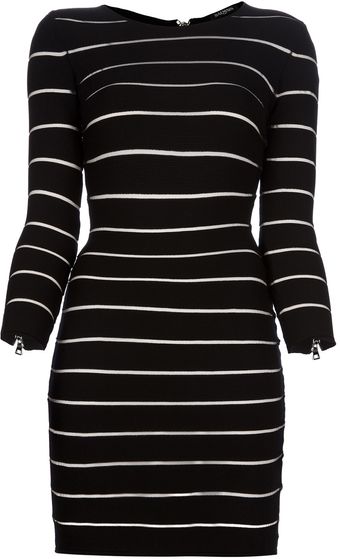 Balmain Sheer Stripe Dress - Lyst