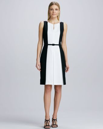 David Meister Sleeveless Belted Two-Tone Dress - Lyst