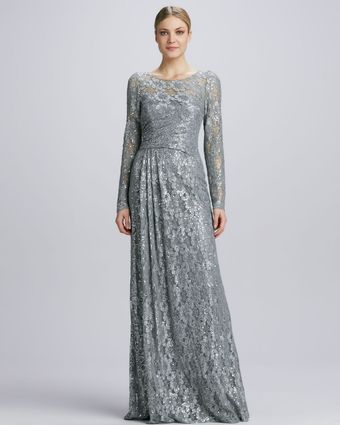 David Meister Illusion Sequined Lace Overlay Gown - Lyst