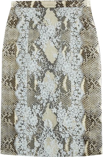Erdem Ari Python Print Satin and Lace Pencil Skirt - Lyst