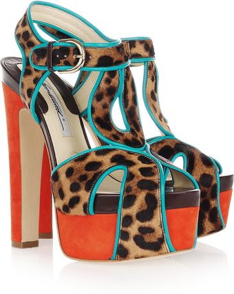 Brian Atwood Brigitte Calf Hair and Suede Platform Sandals - Lyst