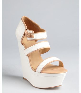 L.a.m.b. White and Bleach Snakeskin Embossed Leather Inesa Strappy Wedge Sandals - Lyst