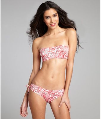 Ondademar Red and White Tropicana Printed Stretch Nylon Tie Side Bikini Bottom - Lyst