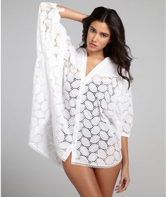 Ondademar White Cotton Eyelet Button Up Oversized Boxy Coverup - Lyst
