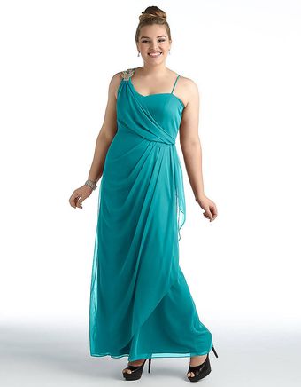 Xscape Plussize Jewel Accent Draped Gown - Lyst