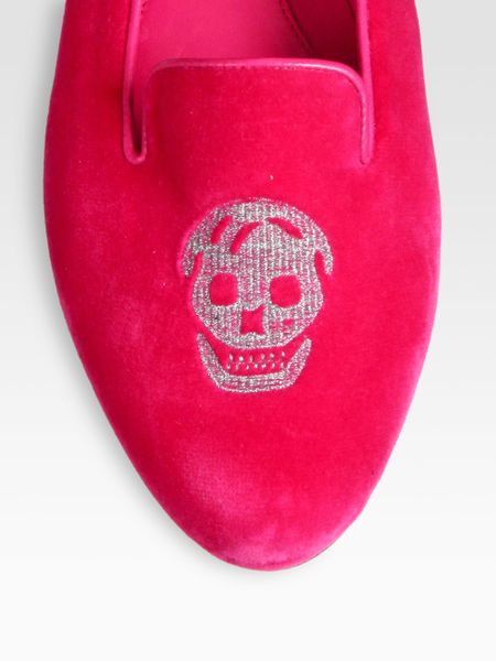 Shoeniverse: ALEXANDER MCQUEEN Pink Velvet Skull Smoking Slippers