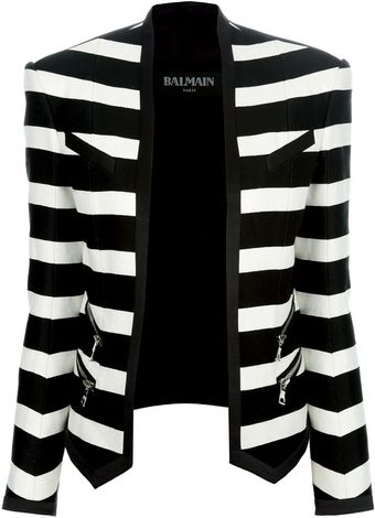 Balmain Striped Cropped Blazer - Lyst