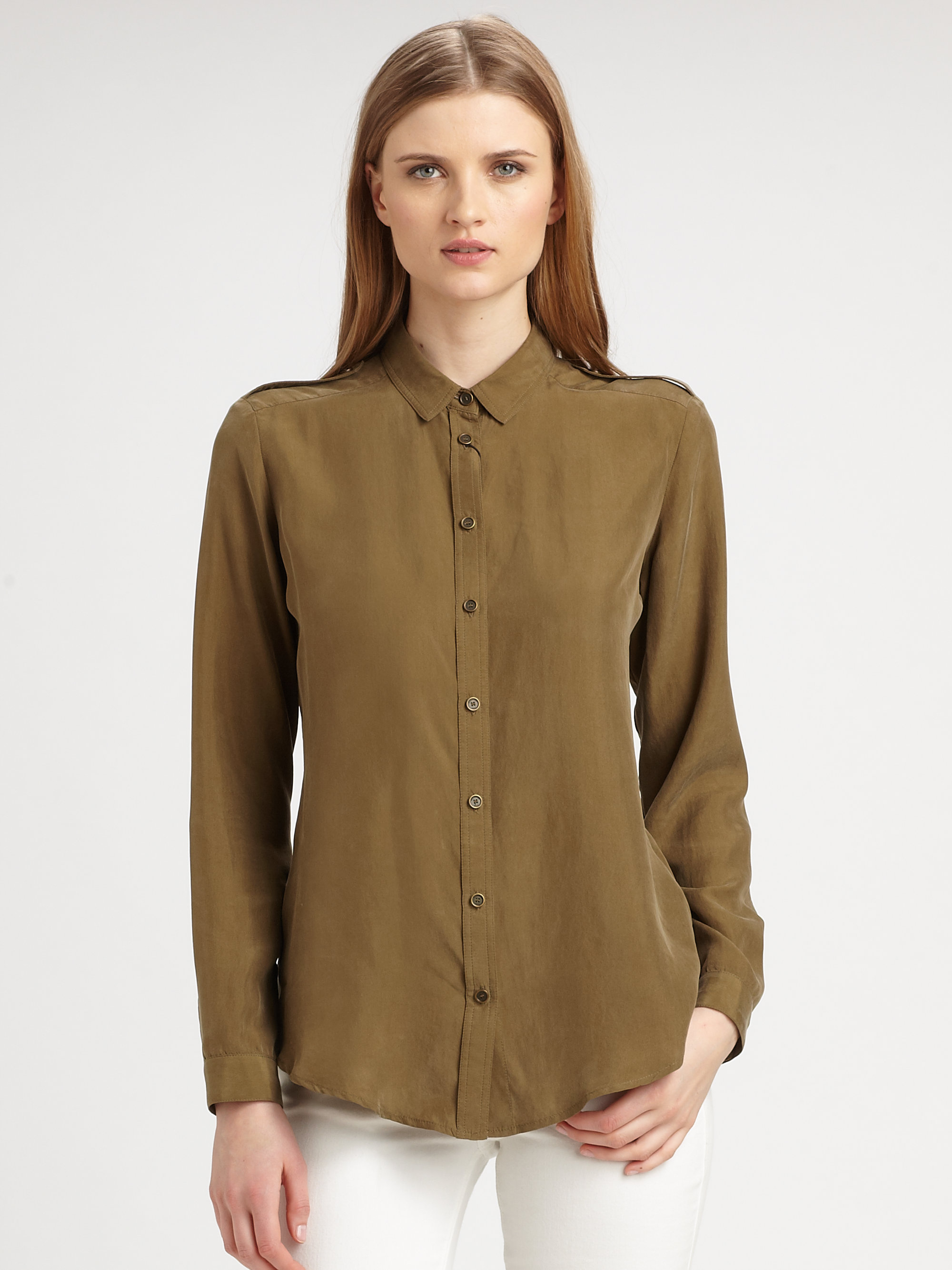 Burberry Brit Washed Silk Blouse in Green (aniseed green) Lyst