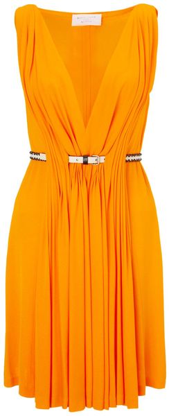 David Szeto Tangerine Belted Pleat Dress - Lyst