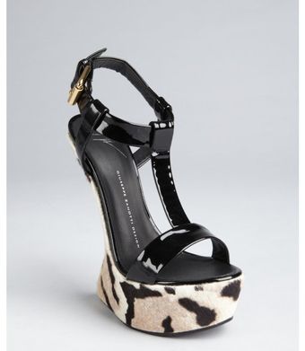 Giuseppe Zanotti Black Patent Leather Sculpted Animal Printed Calf Hair Sandals - Lyst