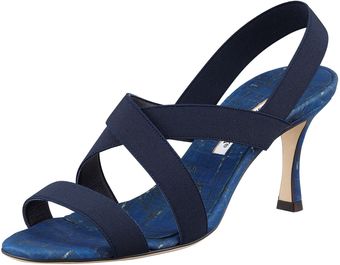 Manolo Blahnik Ilitante Slipon Halter Slingback Sandal Navy - Lyst