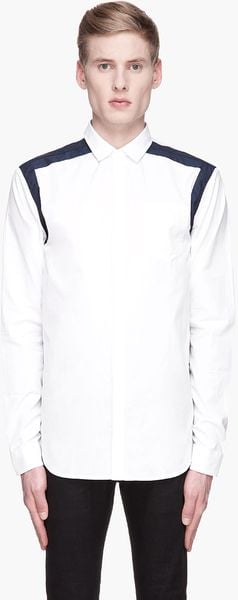 Pierre Balmain White and Navy Piping Camicia Over Shirt - Lyst