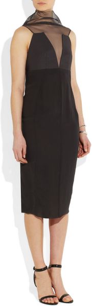 Rick Owens Prong Mesh-Paneled Silk-Crepe Dress - Lyst