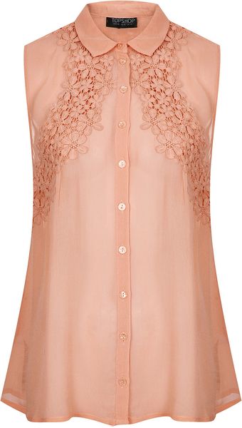 Topshop Flower Crochet Detail Shirt - Lyst