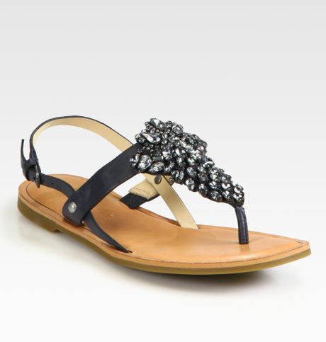Vera Wang Lavender Avy Jeweled Leather Sandals in (navy) | Lyst