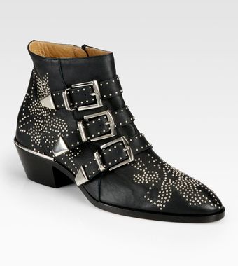 Chloé Suzanna Studded Leather Buckle Ankle Boots - Lyst