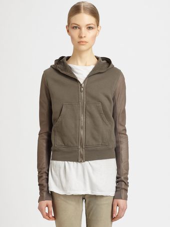 DRKSHDW by Rick Owens Leathersleeve Hoodie - Lyst