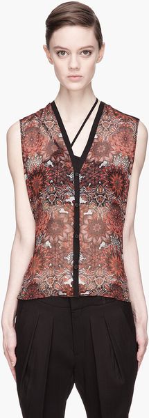 Helmut Lang Black Sheer Red Floral Printed Blouse - Lyst