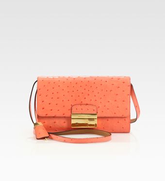 Michael Kors Gia Ostrich Stamped Leather Clutch - Lyst