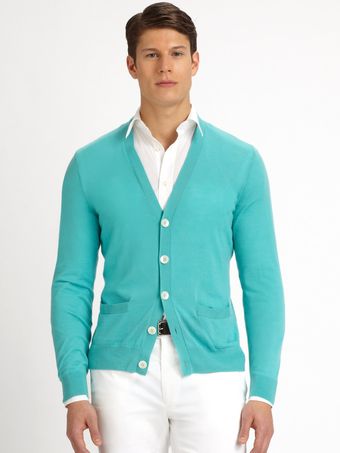 Ralph Lauren Black Label Ribbed V-Neck Cardigan - Lyst