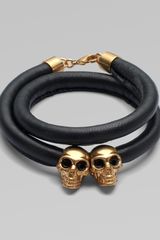 Alexander McQueen Double Skull Leather Wrap Bracelet