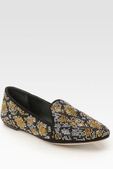 B Brian Atwood Claudelle Crystal Studded Suede Smoking Slippers - Lyst