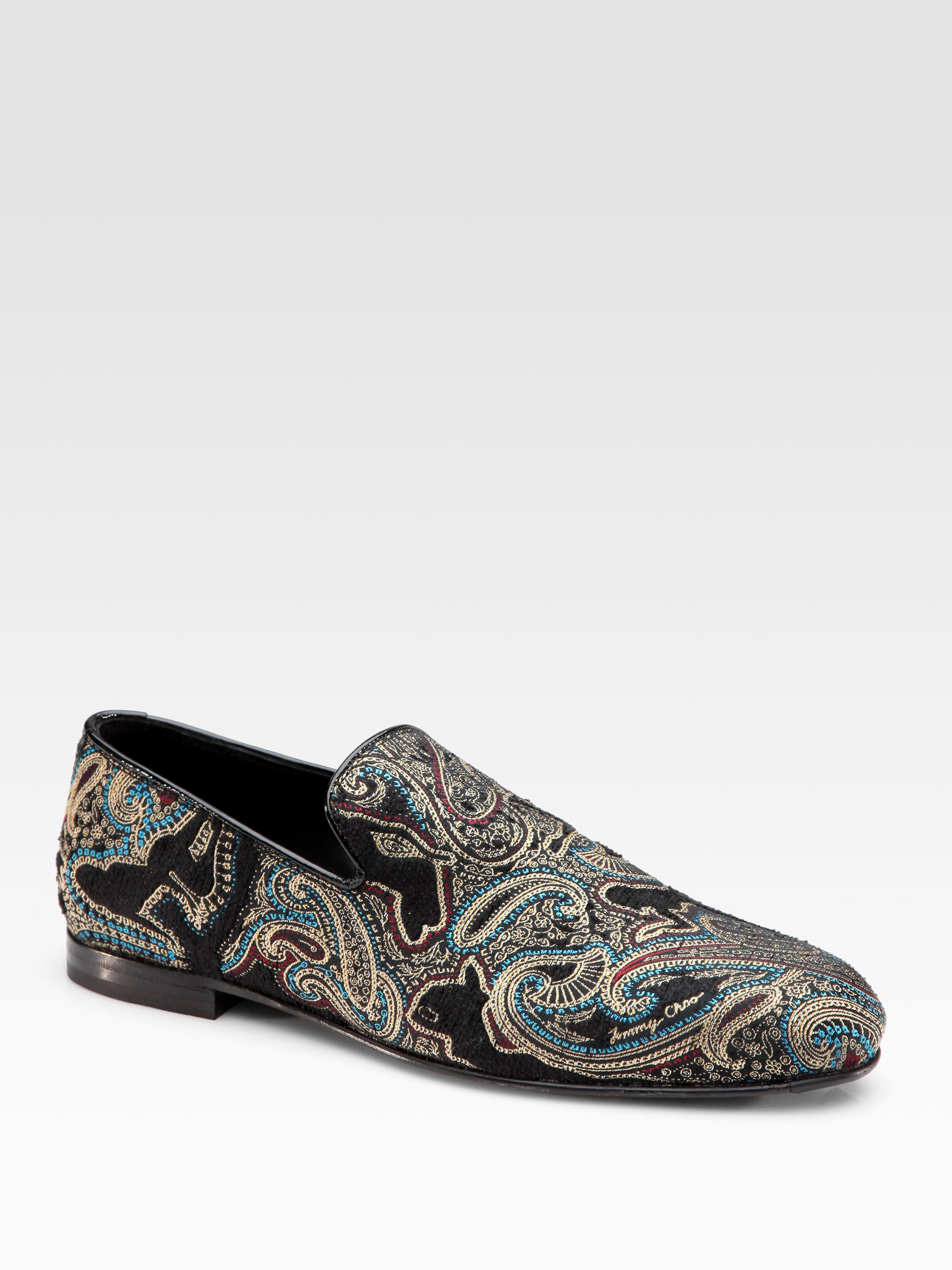 Jimmy Choo Paisley Velvet Loafers in Gray for Men (blackgoldturquoise