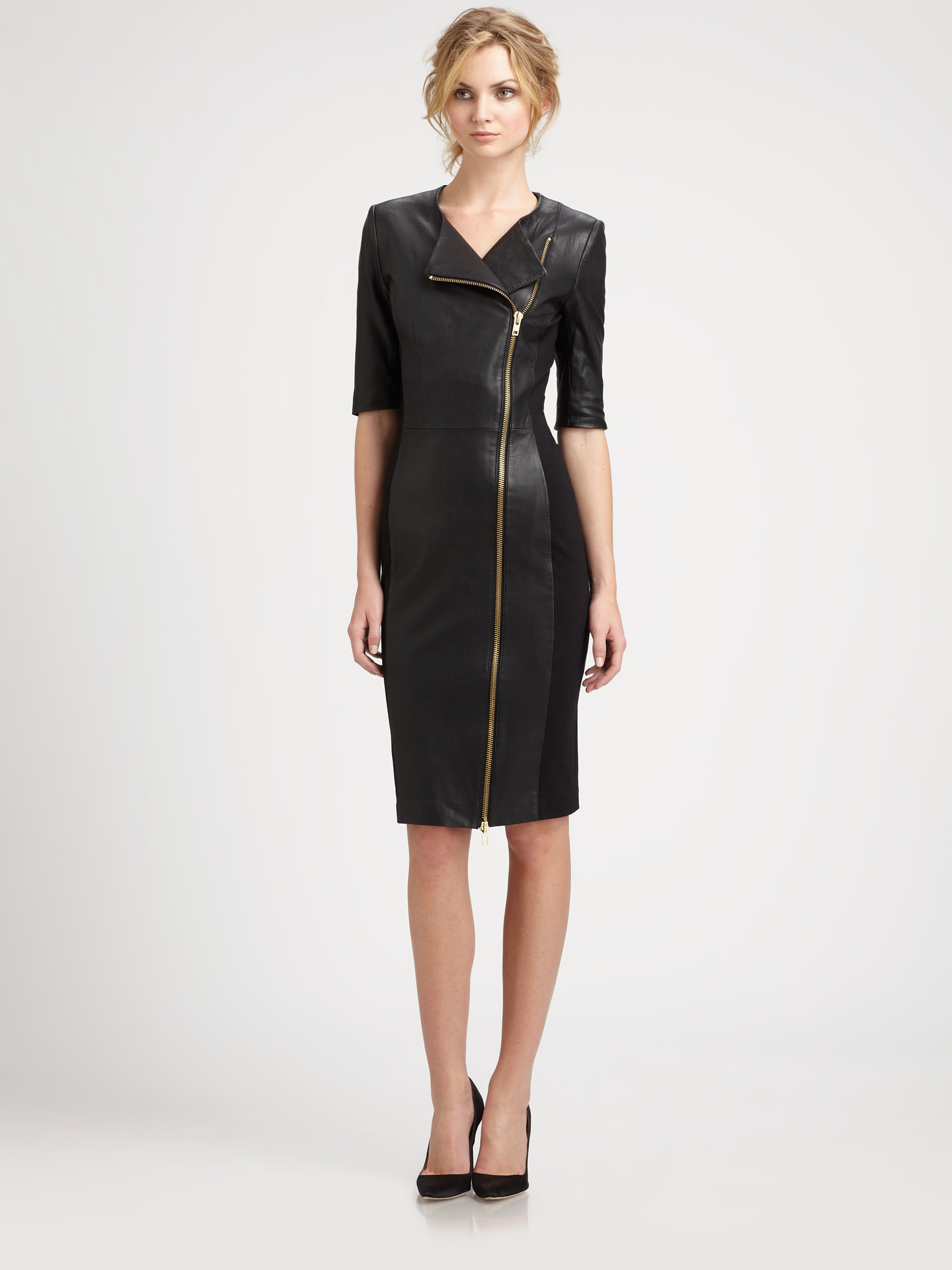 By Malene Birger Asymmetric Zip Leather Dress in Black Lyst