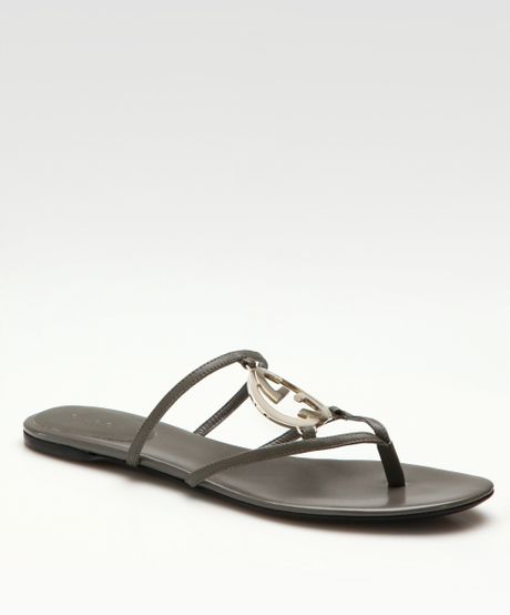 Gucci Thong Flat Sandals in Gray (grey) | Lyst