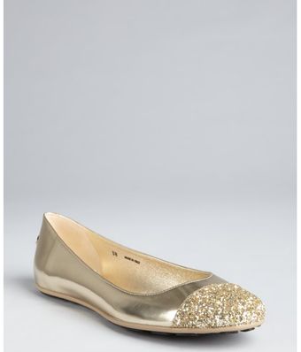 Jimmy Choo Gold Metallic Leather and Glittered Cap Toe Whirl Flats - Lyst