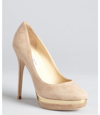 Jimmy Choo Taupe Suede and Gold Lacquered Platform Brulee Pumps - Lyst
