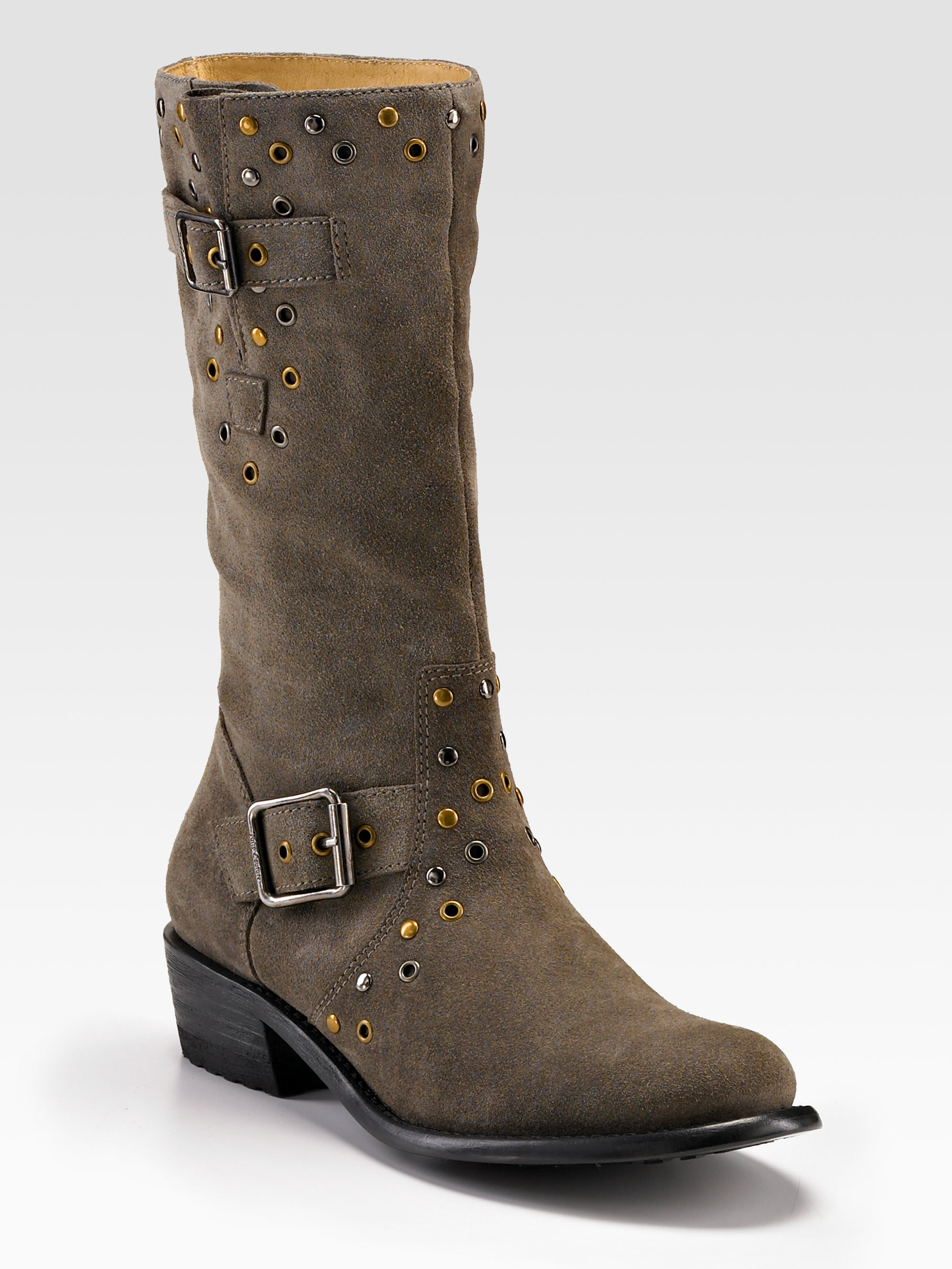 Juicy Couture Giordana Distressed Suede Boots in Gray