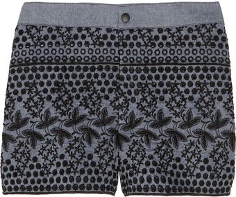 Anna Sui Chambray Eyelet Shorts - Lyst