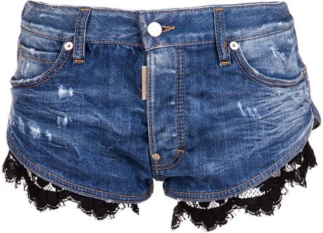 Dsquared2 Lace Trimmed Denim Short in Blue (denim) | Lyst