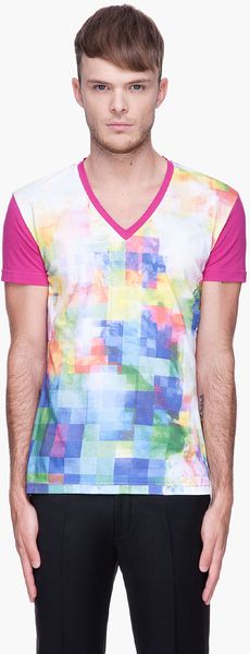 John Galliano Fuchsia and Blue Pixellated Square Tshirt - Lyst