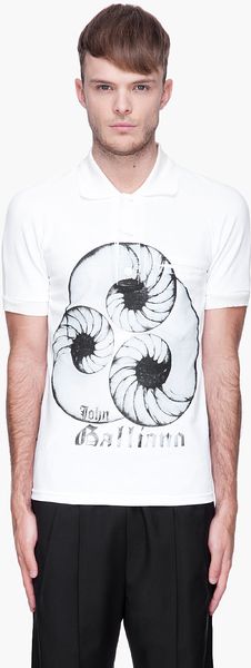 John Galliano White and Grey Nautilus Graphic Knitcollar Polo - Lyst