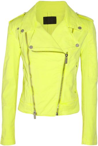 Karl Lagerfeld Jovanna Neon Stretch-Denim Biker Jacket - Lyst