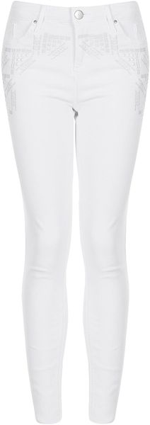 Moto White Embellished Jamie Jeans - Lyst