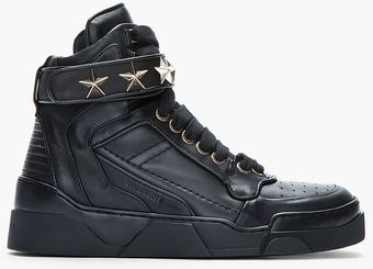 Givenchy Black Leather Star Embellished Hightop Sneakers - Lyst
