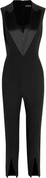 Alexander McQueen Silk Satin Trimmed Crepe Jumpsuit - Lyst