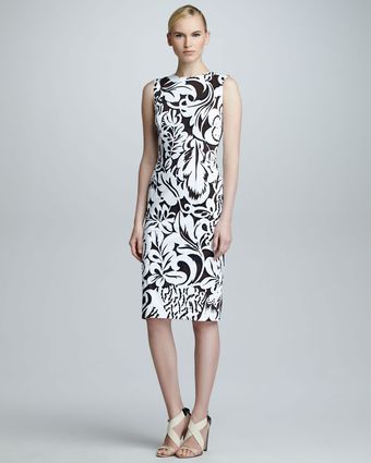 Carolina Herrera Floral Twill Sheath Dress Blackwhit - Lyst