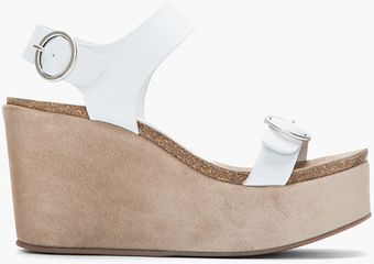 Pedro Garcia White Leather Suede Darina Wedge Sandals - Lyst