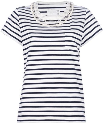 Sacai Gem Detail Striped Tshirt - Lyst