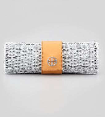 Tory Burch Chunky Metallic Straw Cylinder Clutch Bag - Lyst