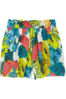 Alice + Olivia Floral-print Silk-blend Shorts - Lyst