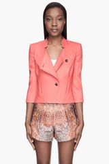 Helmut Lang Coral Red Semi-Glossy Linen Twill Blazer