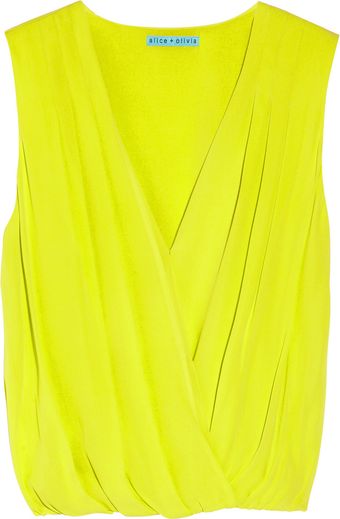 Alice + Olivia Draped Silk Crepe De Chine Top - Lyst