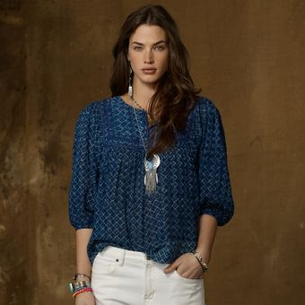 Ralph Lauren Crinkled Cotton Peasant Top - Lyst